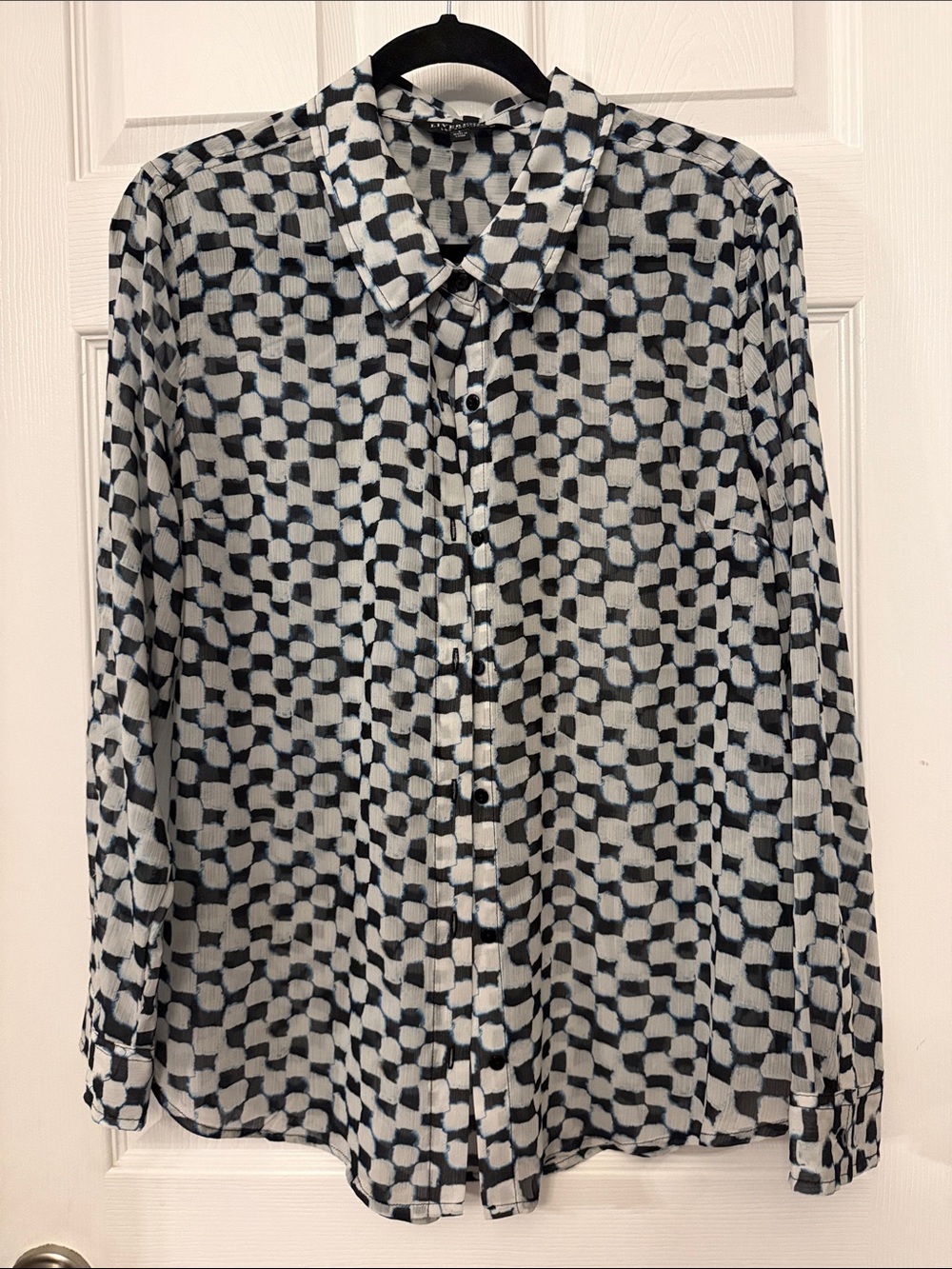 Liverpool Black and White Geometric Button-Up Blouse, Large